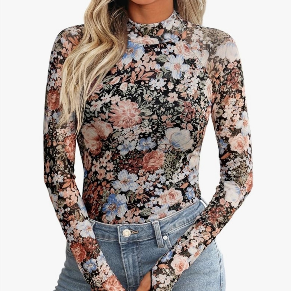 Amazon Multicolor Floral Long Sleeve Blouse